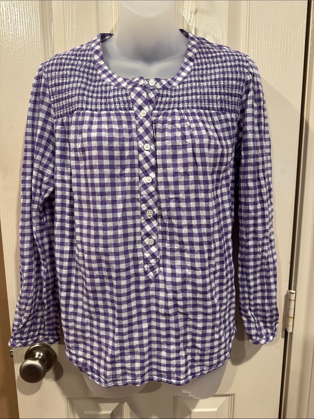J Crew popover gingham top. Sz Medium